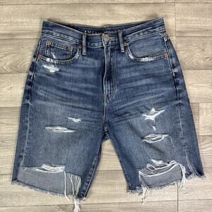 American Eagle Ripped Cut Off 90's Boyfriend Denim Jean Shorts Medium Wash sz 0